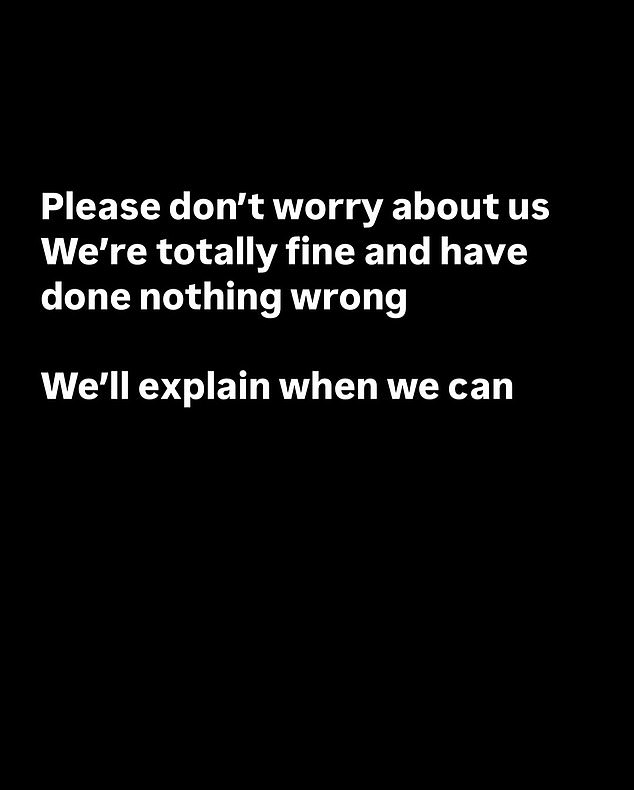 Moments later, Ryan took to Facebook and Instagram with a concerning post telling fans not to 'worry', adding he and co-host Toni had 'done nothing wrong'