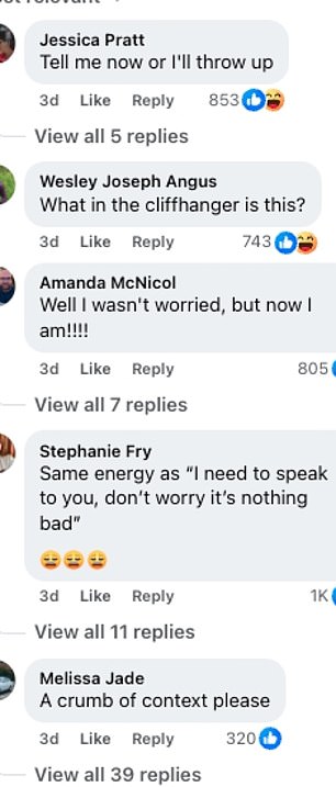 'I feel like Toni - I just broke out in a sweat and will worry until I know what's happening,' one fan wrote. Another chimed in: 'Tell me now or I'll throw up'