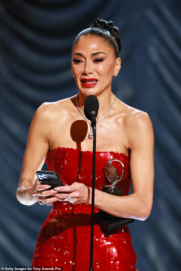A sobbing Nicole Scherzinger, 46, accepted her first ever Broadway honor at the star-studded 78th Annual Tony Awards, held at Radio City Music Hall in New York City on Sunday