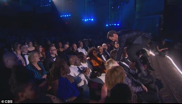 A cheeky Groff then leapt off as the crowd went wild
