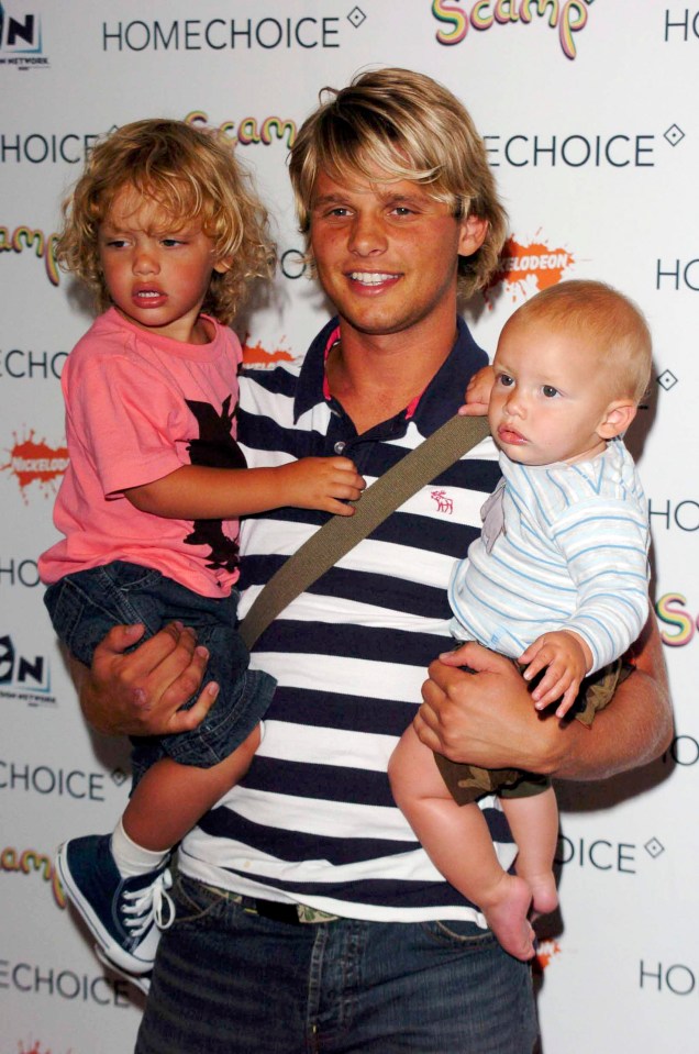 Jeff Brazier with his two sons at a tea party.