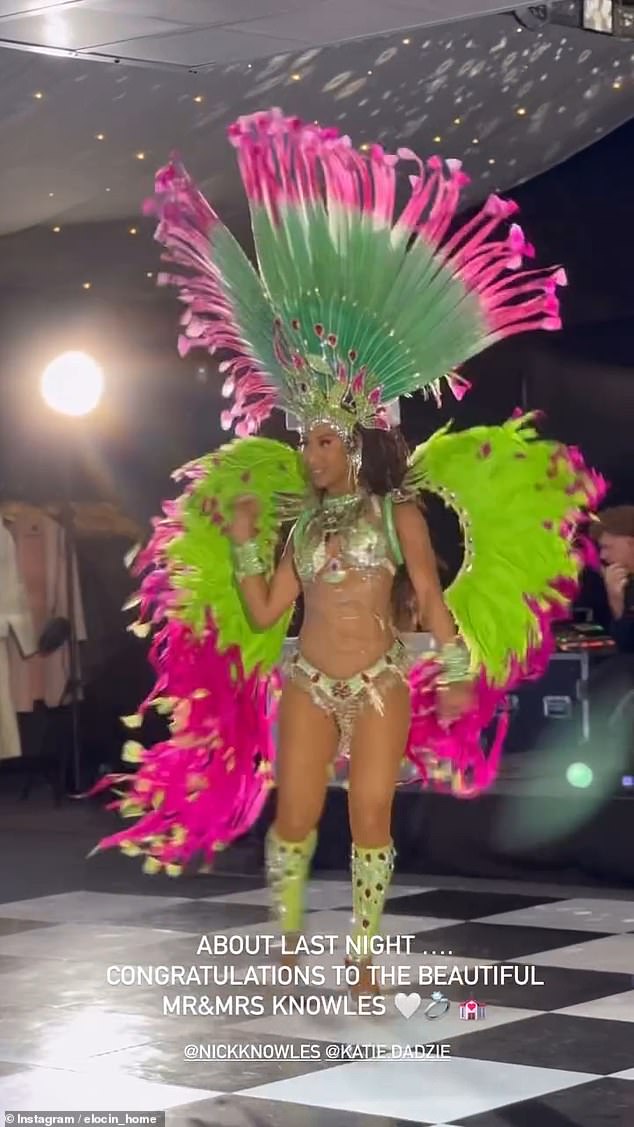 The couple pulled out all the stops for their guests with a live band providing the music whilst a carnival dancer bedecked in feathers took to the floor at one point