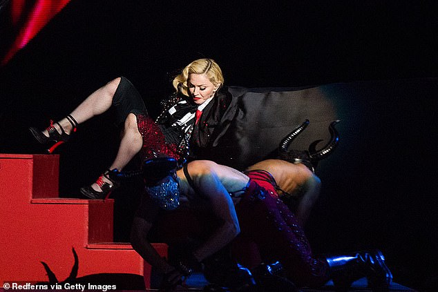 In 2015, Madonna fell off stage during her performance of Living for Love after she tripped on her Armani cape, creating a viral sensation
