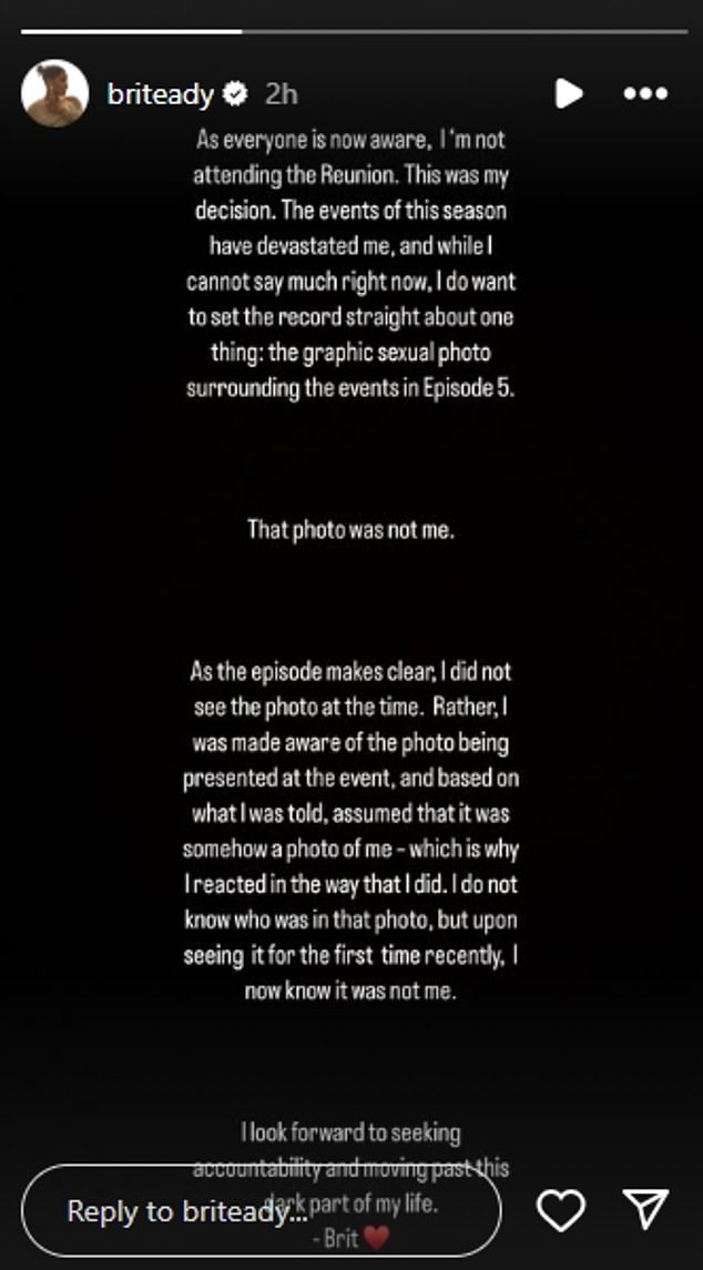 Brit confirmed that she was not making an appearance in the reunion - but also claimed that she was actually not in the explicit posters that Moore had shown