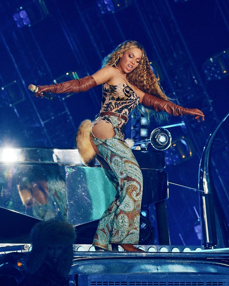 Beyoncé performing on stage.