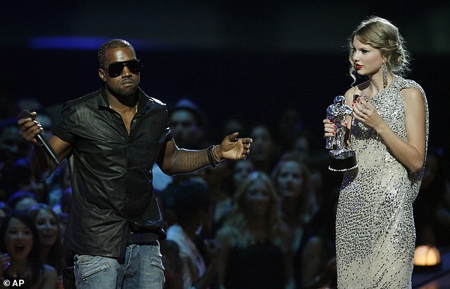 The superstars were pictured at the 2009 MTV VMAs in NYC - where West infamously interrupted Swift's speech to say that Beyonce should have won the award Swift had won