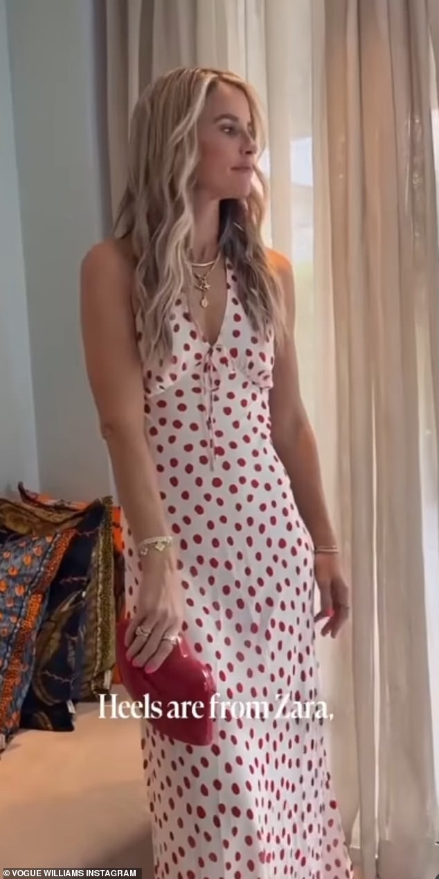 Vogue first showed a stunning white and red polka dot maxi dress which she would have worn for the pre wedding drinks
