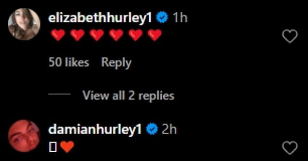 Hurley also shared her response to Billy's birthday wish with an assortment of red heart emojis