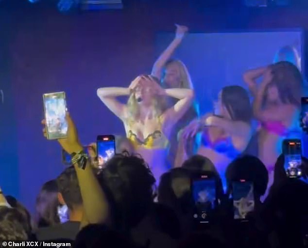 Taking to her Instagram Stories to share a glimpse a glimpse of the 24-year-old burgeoning pop star dancing up a storm on stage, Charli praised: '@addisonraee yesssssss!!!'