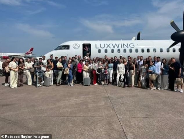 Bride-to-be Rebecca also shared a snap to her Instagram Stories with her wedding attendees stood outside the jet