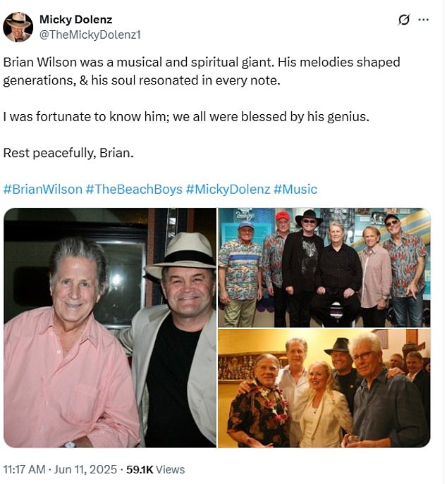 'Brian Wilson was a musical and spiritual giant,' wrote Micky Dolenz of the Monkees fame: 'His melodies shaped generations, & his soul resonated in every note'