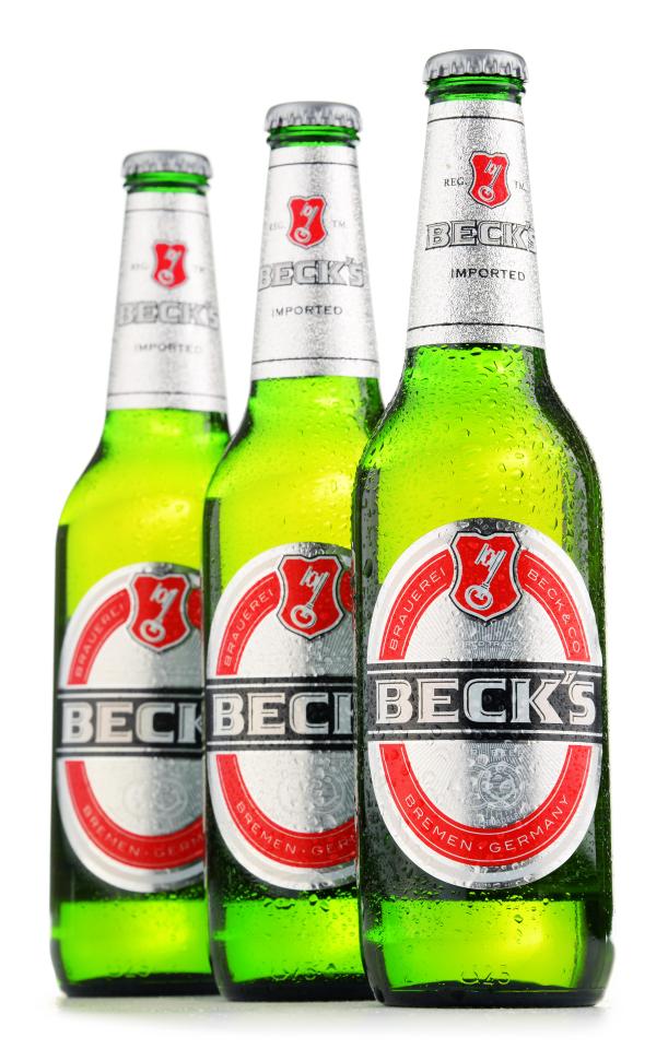 Three bottles of Beck's beer.