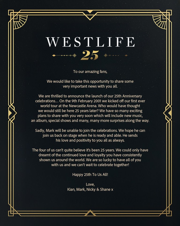 Westlife 25th anniversary announcement.