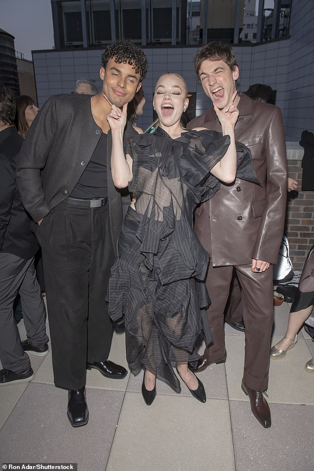 She cosied up to her onscreen love interests Matthew Broome and Guy Remmers, posing for a playful snap together to poke fun at their ongoing love triangle