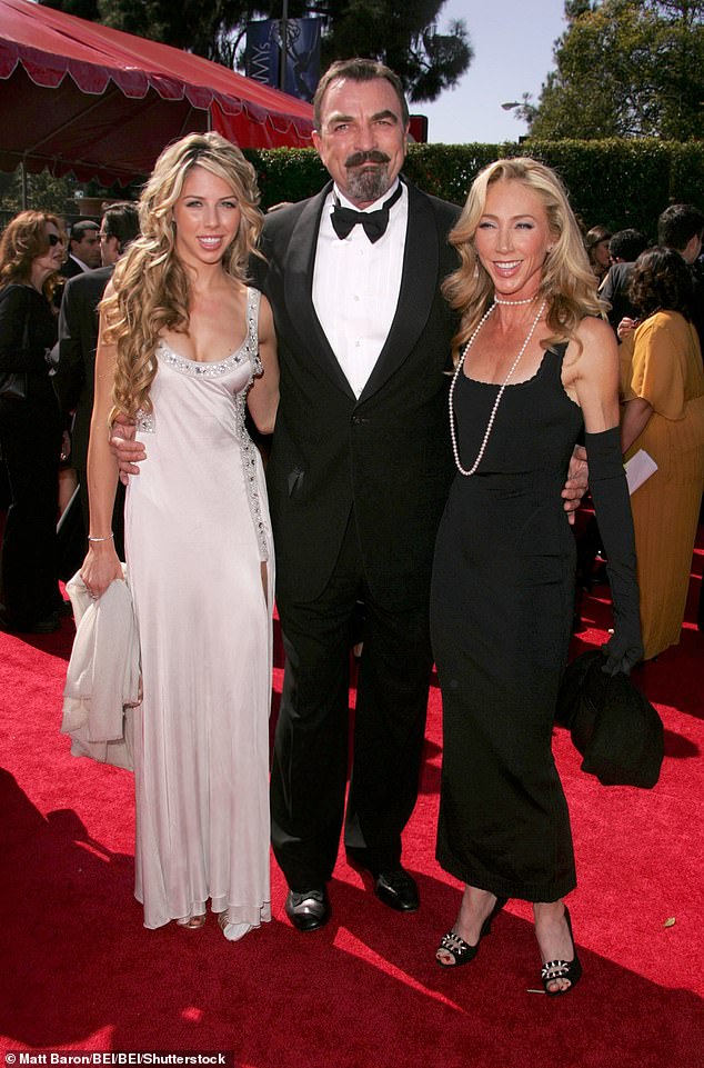 That same year he purchased his home, his iconic eight-year role in Magnum, P.I. came to an end and he welcomed daughter Hannah (left), now 36, with new wife Jillie Mack (right), who he married 12 months prior