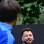 Sam Thompson finally comes face to face with ex Zara's new man Louis Tomlinson as they arrive at Soccer Aid training