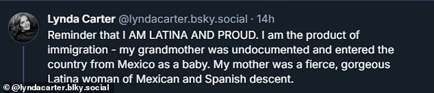 The Wonder Woman star took to Blue Sky to reveal that her grandmother was an undocumented immigrant from Mexico