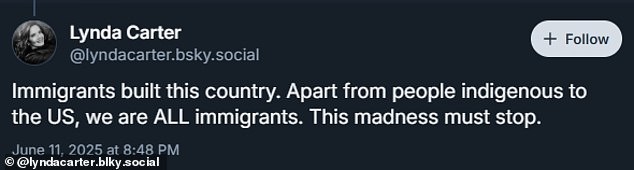 Lynda also posted a second statement about immigrants building the United States