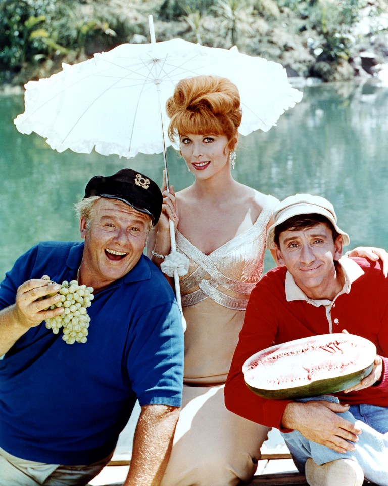 Photo of Alan Hale Jr., Tina Louise, and Bob Denver from Gilligan's Island.