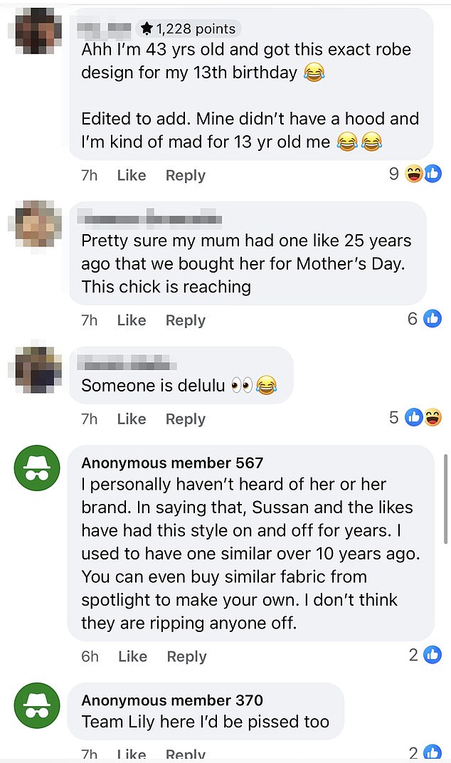 However, her complaints backfired as followers flooded a Facebook gossip page to slam Lily for selling unoriginal clothing designs through her sleepwear brand Chille