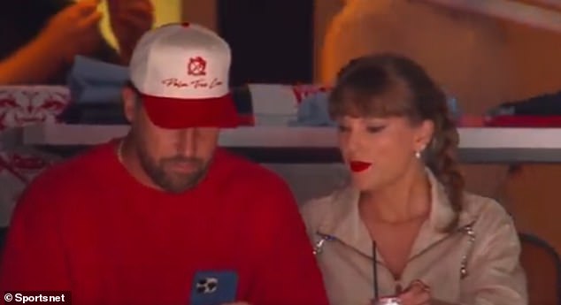 NJ Hickling broke down the interaction to MailOnline after a video captured the two enjoying an intimate chat and while looking at something on a phone, Travis asked 'do you want that?' to which Taylor sweetly quipped 'You'd look like a movie star'