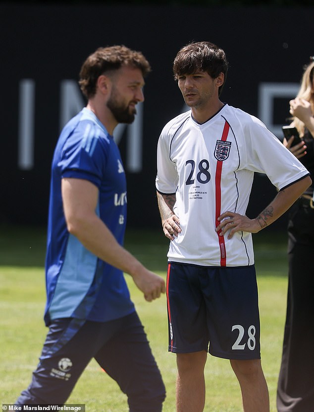 Her boyfriend Louis Tomlinson and ex Sam Thompson suffered awkward meet up at football training this week as they finally came face-to-face