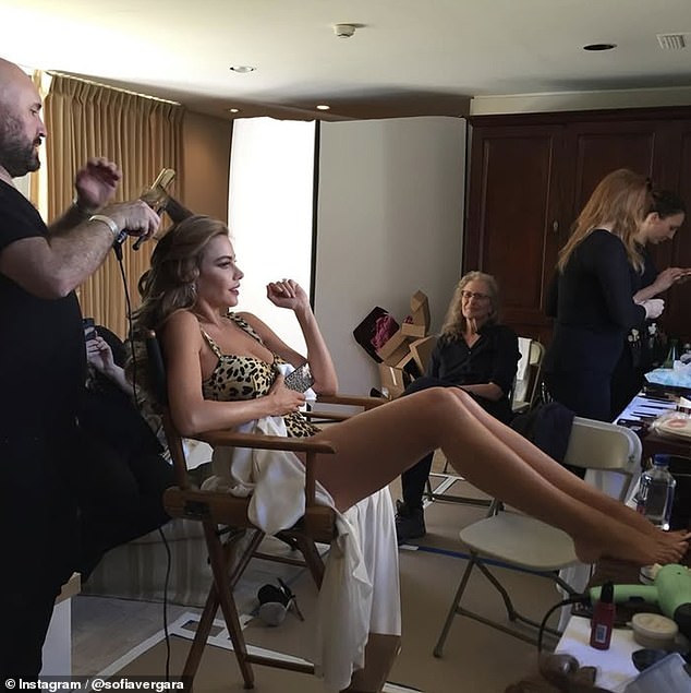 Other snaps saw the star getting glammed up in her dressing room for the shoot, which she simply captioned 'tbt' [throwback Thursday]
