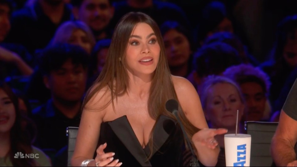 Sofia Vergara reacting during a televised event.