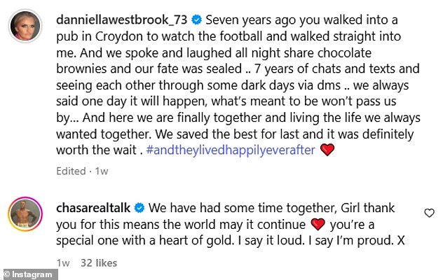 Last week, Danniella marked seven years since she first met Chasa as she noted that they'd continued a friendship throughout that time before finally getting together