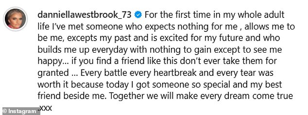 In another loved up post, Danniella praised 'best friend' Chasa for accepting her past and building her up, adding that together they'll make 'dreams come true'