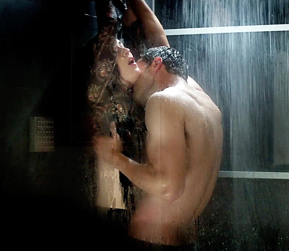 Jamie Dornan and Dakota Johnson in a shower scene from Fifty Shades Darker.