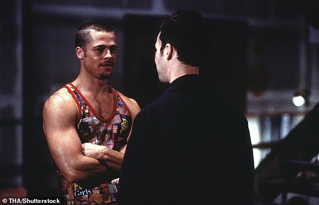 The look was similar to his character Tyler Durden's style in the 1999 movie Fight Club (seen above) - which had been directed by David Fincher and also starred Edward Norton
