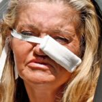 Danniella Westbrook seen in bandages after surgeons use cartilage from her rib to fix her nose in life changing op