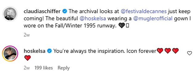 Even Claudia was impressed by Elsa's recreation of her look as she took to Instagram to praise the 'beautiful' model