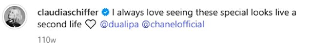 'I always love seeing these special looks live a second life @dualipa @chanelofficial', Claudia penned on Instagram