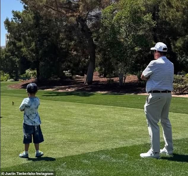 Timberlake shared a third snap of one of his dads playing golf with what appeared to be his four-year-old son Phineas