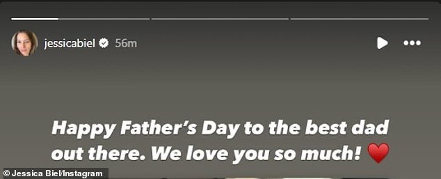 Timberlake's wife of 12 years - Jessica Biel - reposted his slideshow with the caption: 'Happy Father's Day to the best dad out there. We love you so much!'