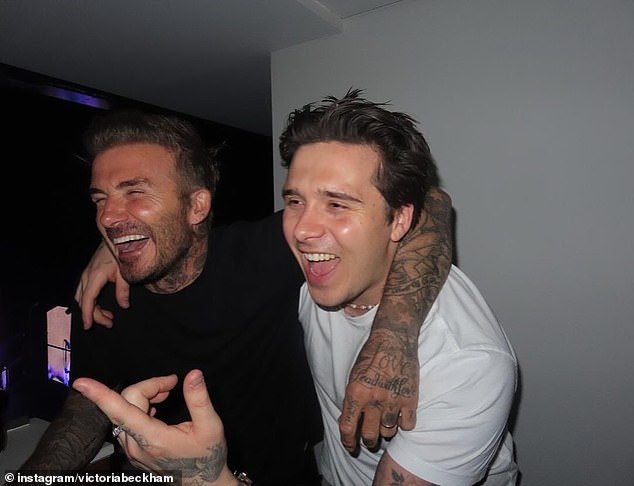 David shared pictures of Victoria and their four children Brooklyn, 26, Romeo, 22, Cruz, 20, and Harper, 13, laughing and looking cheery in happier times for his Father's Day post