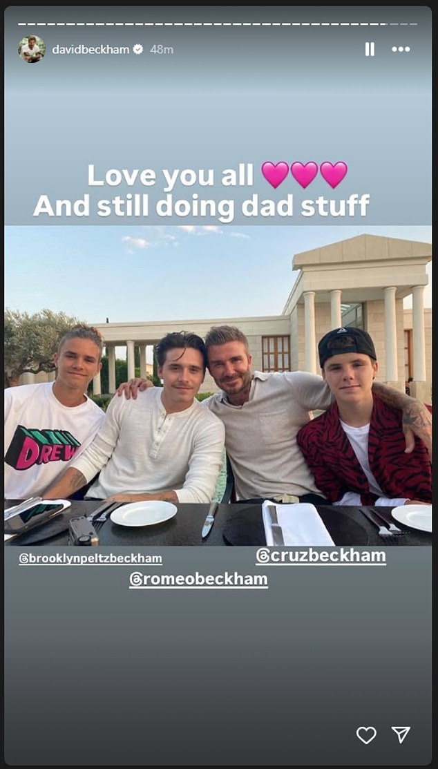 David wrote: 'My most important & favourite job in life is being a dad... I'm so proud of all of you and like daddy ( sorry boys ) tells you every single day I will always be here for you no matter what...'
