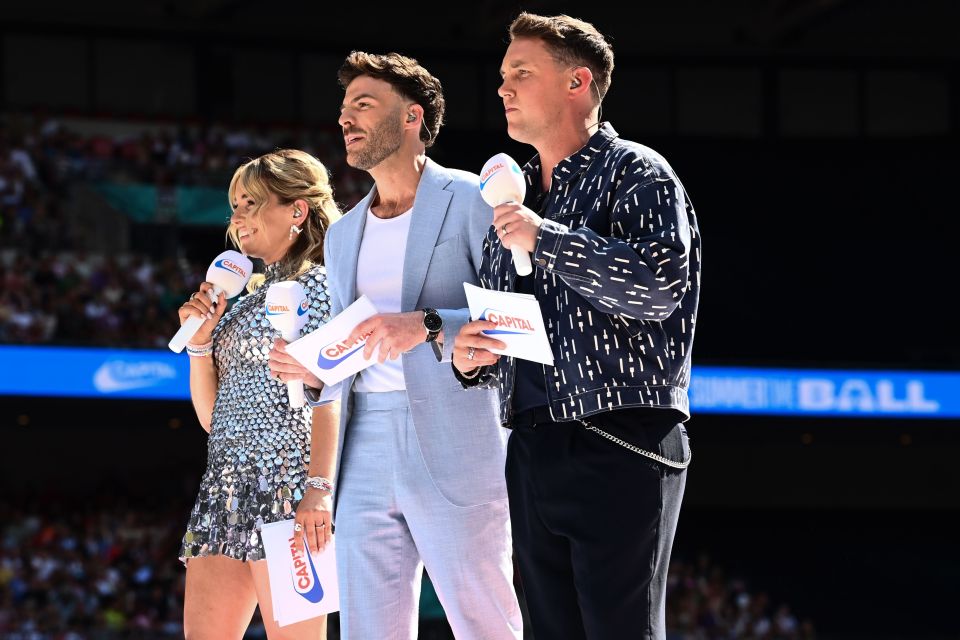 Capital FM presenters Sian Welby, Jordan North, and Chris Stark at the Capital's Summertime Ball.