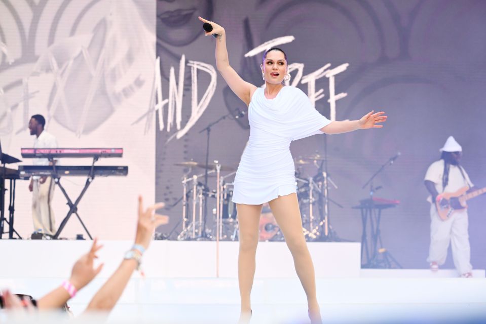 Jessie J performing at a concert.