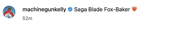 Alongside the tender moment, he dropped the name in the caption: 'Saga Blade Fox-Baker'