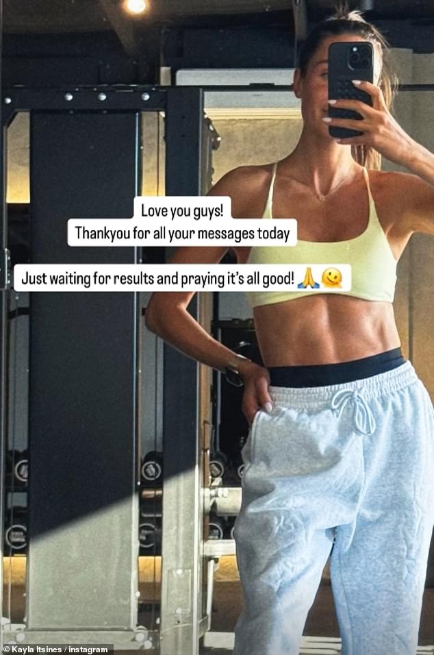 The fitness influencer took to Instagram on Tuesday as she prepared to go to her cancer appointment a year after the lesion discovery, breaking down as she expressed her nerves