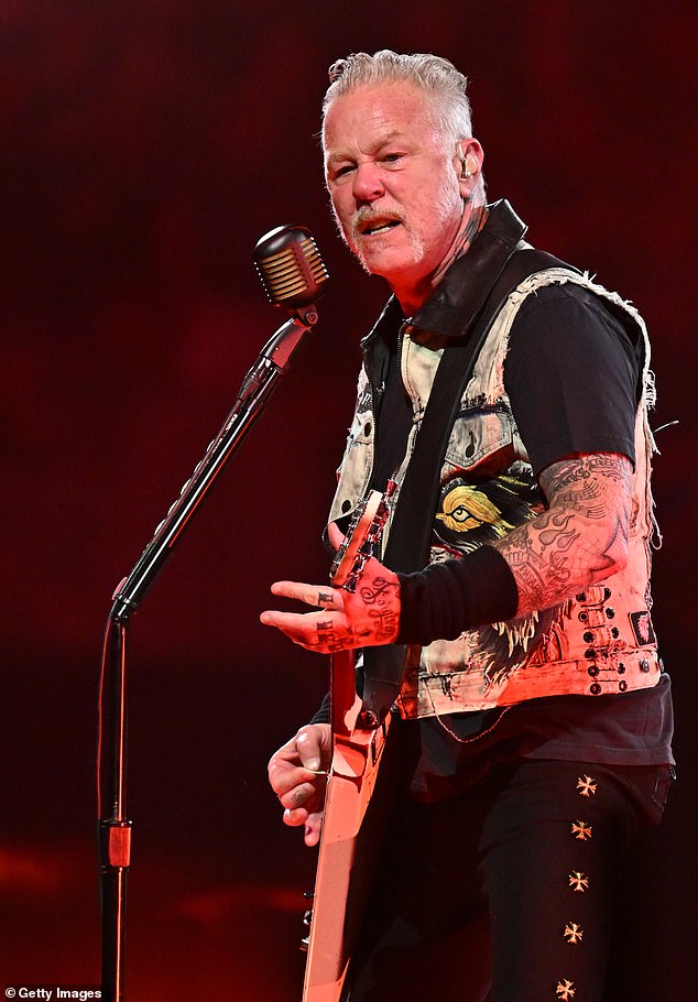 Hetfield (seen on stage) was previously married to costume designer Francesca Tomasi from 1997 before they separated in 2022