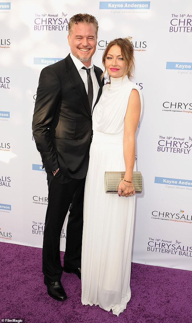 Eric has been married to actress Rebecca, 53, since 2005 but she filed for divorce in 2018 and the pair have been separated ever since (Eric and Rebecca seen in 2017)