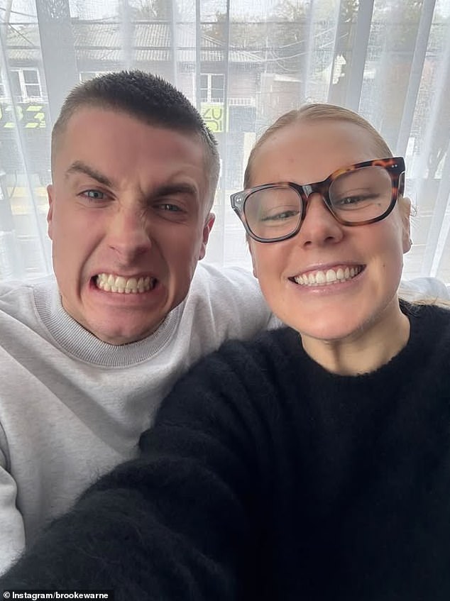 The budding influencer took to her stories on Wednesday to show off a dazzling set of pearly white teeth. Pictured: Brooke with her boyfriend Alex Heath 'before' their visit to the clinic
