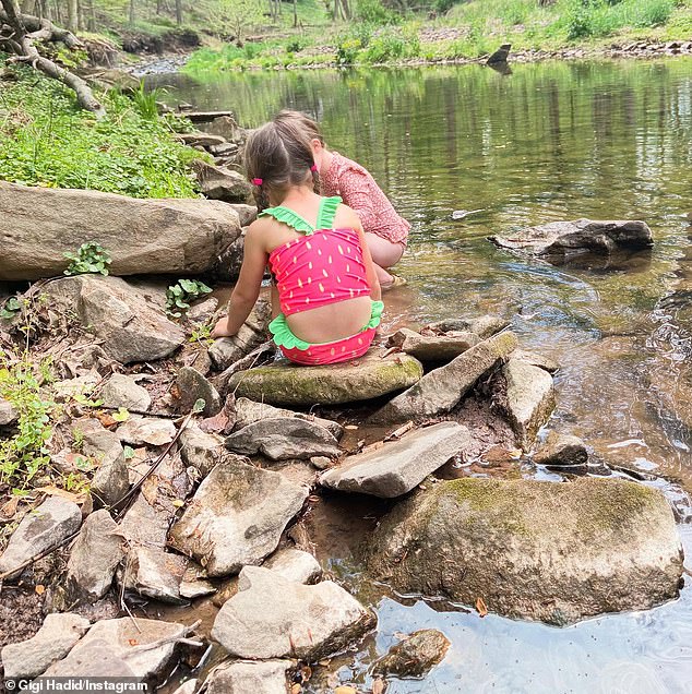 In one picture, the 30-year-old IMG Model's child (L) appeared to be playing with her boyfriend Bradley Cooper's eight-year-old daughter Lea De Seine Shayk Cooper (R) in a stream