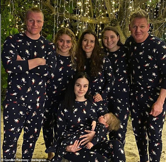 Gordon with five of his children in December 2020. Megan, Holly and Jack, Tilly, and Oscar (pictured with his family in December 2020)
