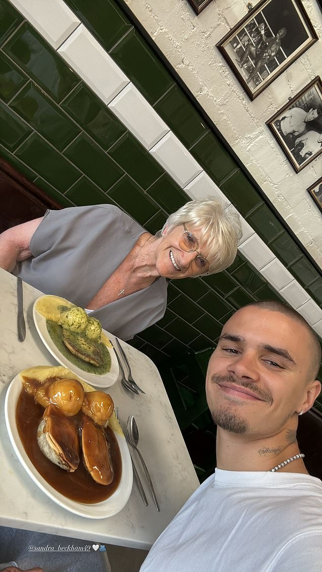 The Beckhams have been putting on a united amid the feud with Brooklyn with Romeo also sharing a snap of himself with grandmother Sandra, 76, to Instagram stories on Friday
