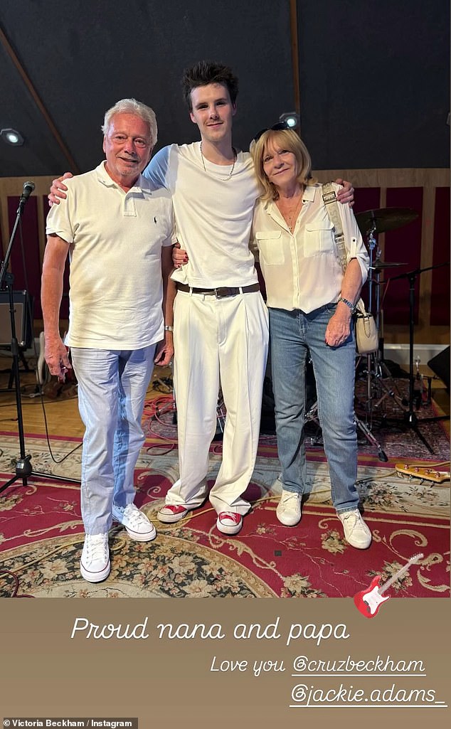 He was supported by his grandparents Jackie and Anthony at his recent performance as he proudly posed alongside them after they watched him sing along with Jackie